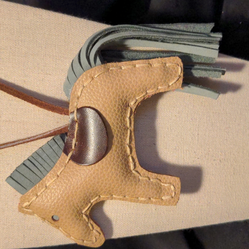 Handmade Genuine Leather Horse Purse Charm-Tan/Blue/Brown - Picture 2 of 4